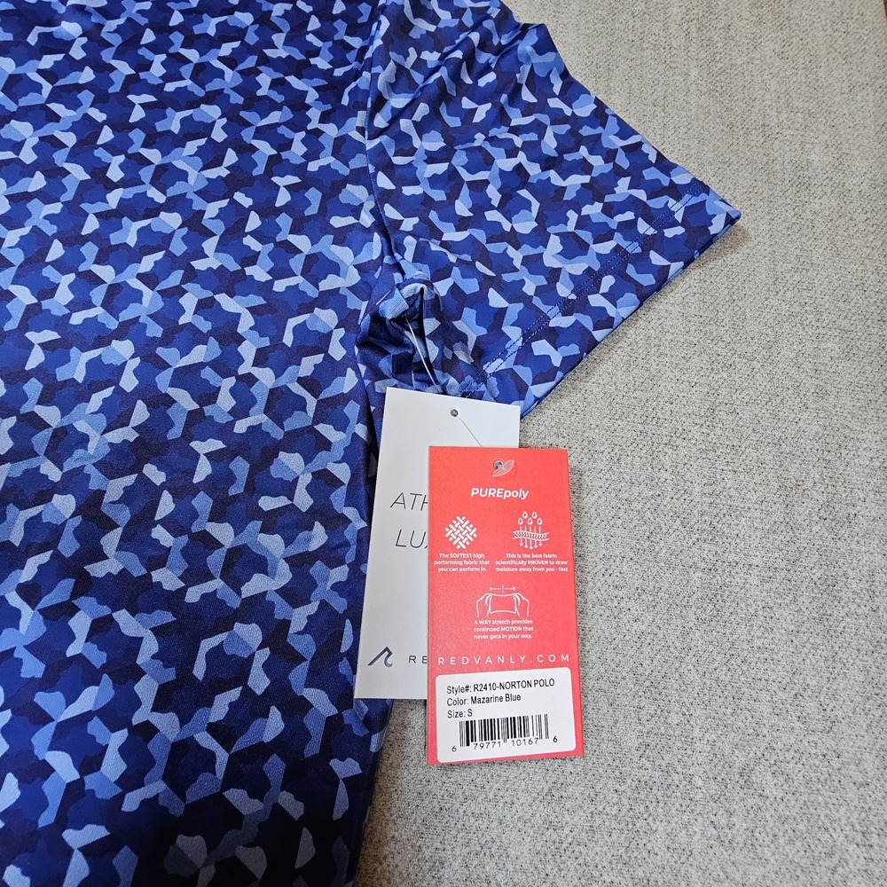 REDVANLY Norton Polo Shirt Mazarine Blue S Athletic Geometric Stretch Golf - Picture 4 of 12